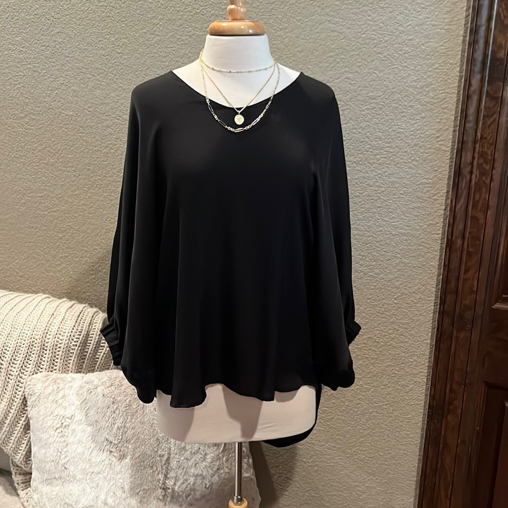 Nouvelle Black Cape Sleeve Blouse